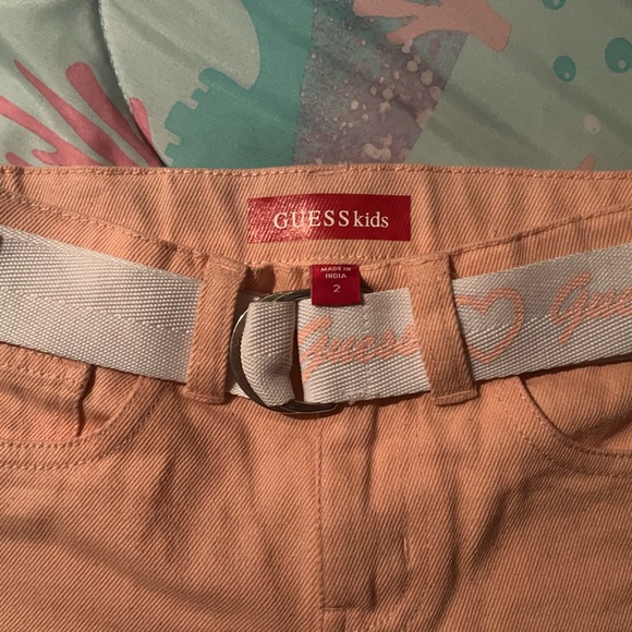 GUESS kids peach coloured Jean shorts with belt - Picture 5 of 5